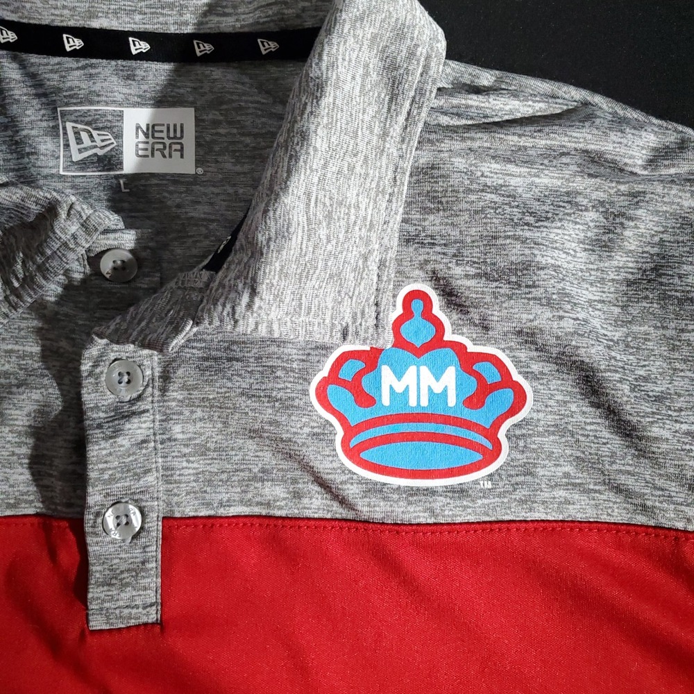 MIami Marlins Polo Shirt Mens New Era Red Grey MM Crown Logo Performances Size L - Picture 6 of 11
